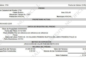 Terreno en Venta / Kinchil, Yucatán -11.44ha