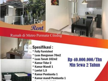 Disewakan Rumah Fully Furnished di Metro Permata 2, Ciledug - Tangerang