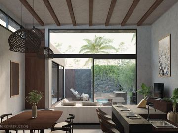 Casa de dos niveles con piscina privada, terraza, patio, bar, bodega.