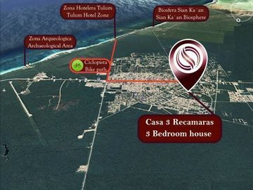 Casa con sala de doble altura, alberca privada en residencial, en venta Tulum.