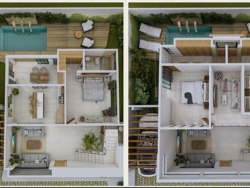 Casa con sala de doble altura, alberca privada en residencial, en venta Tulum.