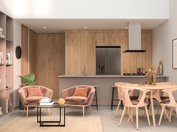 Condominio con sala de doble altura, departamento de dos pisos, con terraza de u