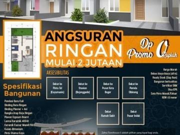 Rumah murah dekat stasiun cluster zahra townhouse angsuran 2 jutaan tanpa DP di bojonggede bogor