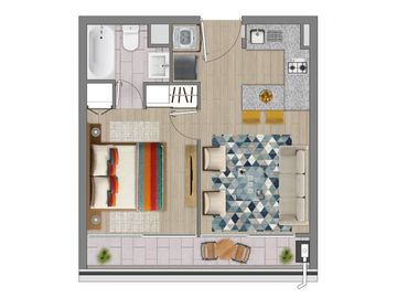 Departamento en venta de 1 dorm. en La Cisterna