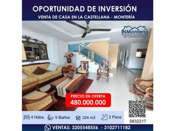 VENTA DE CASA DE DOS NIVELES EN LA CASTELLANA DE MONTERIA