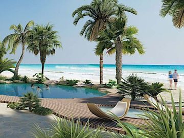 Departamento frente al mar con alberca privada, alberca frente al mar, playa pri