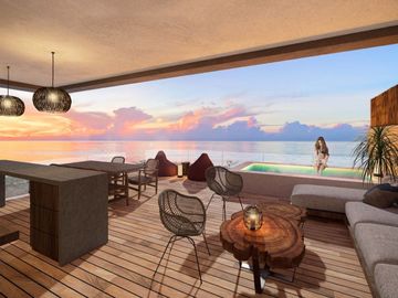 Departamento frente al mar con alberca privada, alberca frente al mar, playa pri