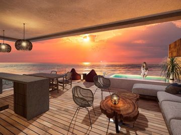 Departamento frente al mar con alberca privada, alberca frente al mar, playa pri