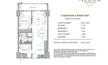 16K/MONTH 2 BR 67.00 sqm! | ALDER RESIDENCES by DMCI Homes