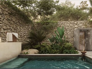 Condo de doble altura, alberca privada y patio de 40 m2, en dos niveles, galeria