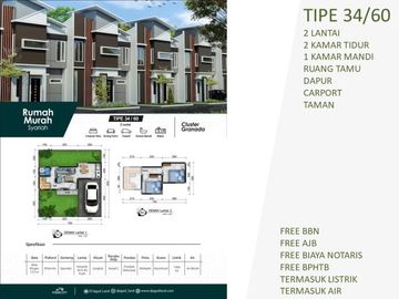 2 Lantai Rumah KPR Cicilan Flat Bebas Banjir 2KT Tipe 34/60