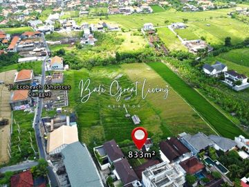 Tanah 833m2 View Sawah Green Belt di Berawa Canggu