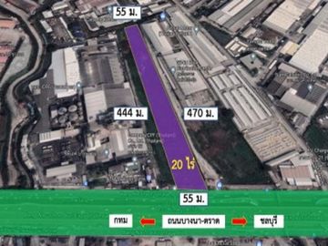 ขาย ที่ดิน บางนา ผังสีม่วง หน้ากว้าง บางนา-ตราด กม.21 ฝั่งขาออก 20 ไร่ ใกล้สนามบินสุวรรณภูมิ
