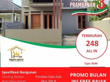 PROMO RUMAH MURAH UTARA CANDI PRAMBANAN DP 5% DAN DISKON 10 JUTA