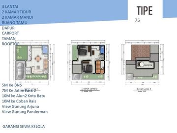 3 Lantai Rumah Batu Tipe 75 Udara Dingin Lereng G. Panderman