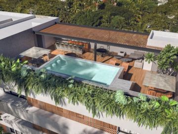 Condominio con terraza privada, Alberca, area de bar pre-construccion,  Zona Nor
