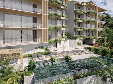 Penthouse cerca de la playa, terraza común con vista al mar, alberca.