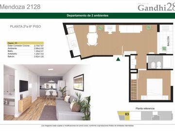 Rosario: Mendoza 2128 monoambiente al frente con balcon de 31 m2, Rosario, Santa Fe Argentina