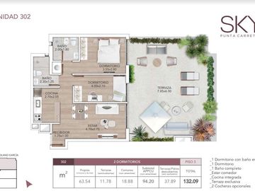 Apartamento 2 dormitorios, 2 baños y gran terraza exclusiva en Punta Carretas, Montevideo