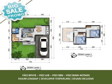 2 Lantai Rumah Dekat Kampus Free Biaya2 2KT Tipe 34/60