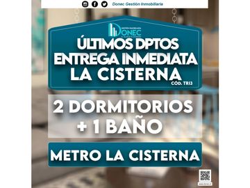 Ultimos Dptos Nuevos 2D+1B, La Cisterna  Bono Pie