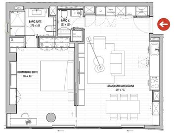 Departamento en venta de 1 dorm. en Las Condes