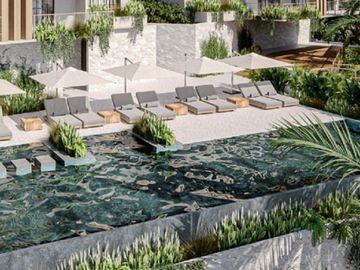 Condominio cerca de la playa, terraza común con vista al mar, alberca y gimnasio