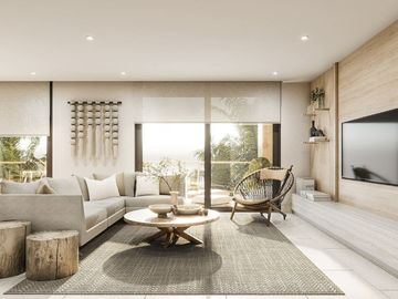 Condominio cerca de la playa, terraza común con vista al mar, alberca y gimnasio