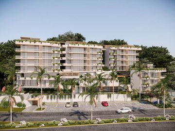Condominio cerca de la playa, terraza común con vista al mar, alberca y gimnasio