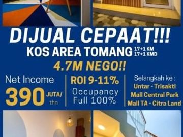 Dijual Murah Kost-Kostan Anti Pandemi di Tomang Grogol Jakarta Barat