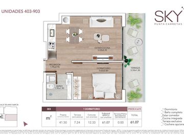 Apartamento 1 dormitorio con amplia terraza en Punta Carretas, Montevideo