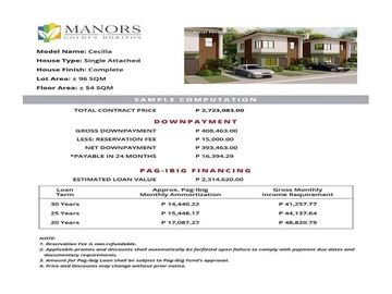 3 Bedroom Single-Attached House For Sale in Cavite at The Manors at Golden Horizon CECILIA