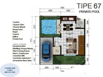 Private Pool Rumah Batu Tipe 67 Dekat BNS