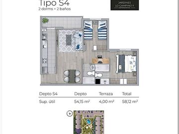 Departamento en arriendo de 2 dorm. en Quilicura