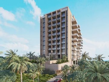 Estudio con acceso a la playa, terraza, tina, alberca y  Area de Coworking