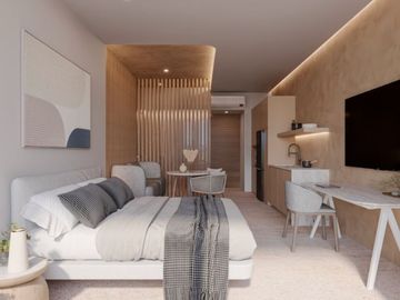 Estudio con acceso a la playa, terraza, tina, alberca y  Area de Coworking