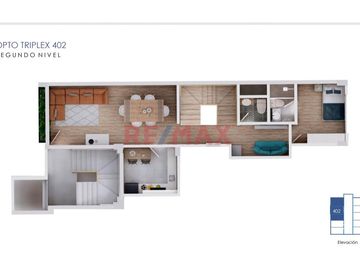 TRÍPLEX 402 DE 4 DORMITORIOS

Área total 186.77 m² – Área techada 145.50 m²

Dos estacionamientos

Primer nivel: Área techada 61.20m²

•	Ampli
