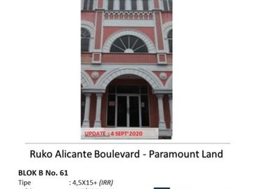 Ruko Alicante Boulevard Lokasi Bagus Ready Stock di Gading Serpong