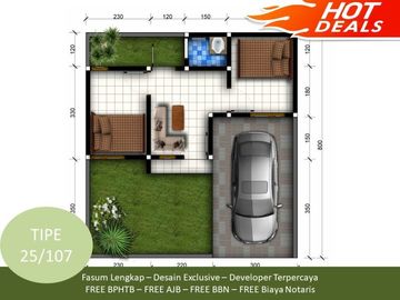 Posisi Hook Rumah Dekat Kota View Bukti Katu 2KT Tipe 25/107