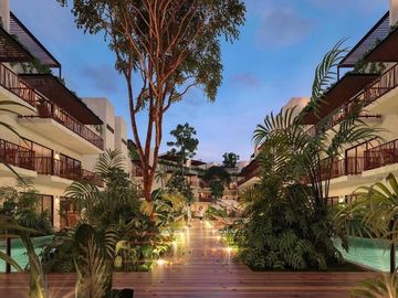 Departamento con jardín privado de 32 m2 y acceso directo a la alberca desde tu