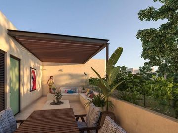Departamento con jardín privado de 32 m2 y acceso directo a la alberca desde tu