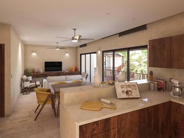 Departamento con jardín privado de 32 m2 y acceso directo a la alberca desde tu