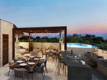 Departamento alberca privada con jardin de 58m2, area de yoga, area de asadores,