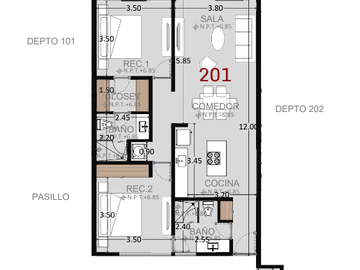 Departamento de 2 habitaciones con amenidades  en Altabrisa