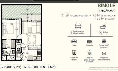 Departamento de una recámara en Temozón Remolino