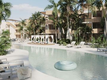 Departamento frente al  mar con club de playa, areas verdes y amenidades, en pre