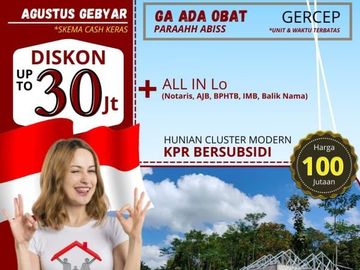 Perumahan Cluster Bersubsidi DP 0 cash potongan 30jt