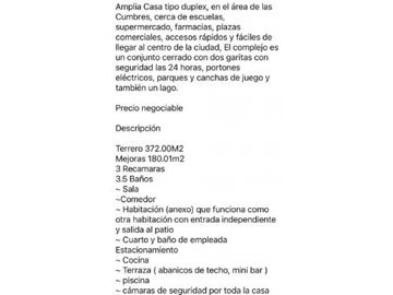 CASA DUPLEX EN VENTA EN LAS CUMBRES