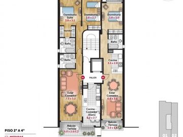 VENTA DEPARTAMENTO Semipiso 2 dormitorios con cochera. Balcon y patio. Amenities - Jujuy 1600