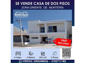 SE VENDE CASA DE DOS PISOS EN LA ZONA ORIENTE DE MONTERIA